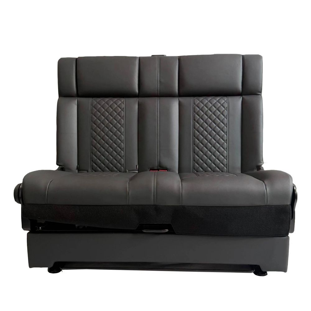 3/4 Black Campervan Rock & Roll Bed – Quilted PU Leather with Seat Belts - Image 2