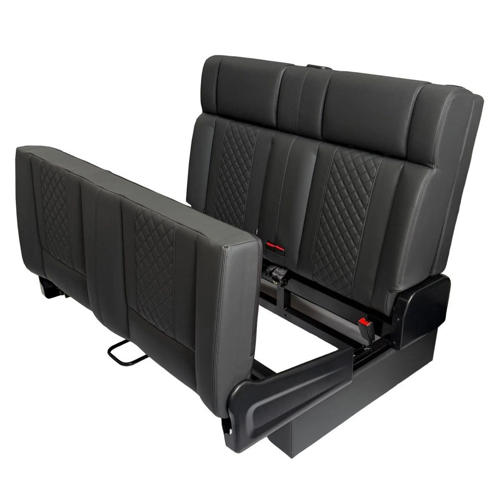 3/4 Black Campervan Rock & Roll Bed – Quilted PU Leather with Seat Belts - Image 3