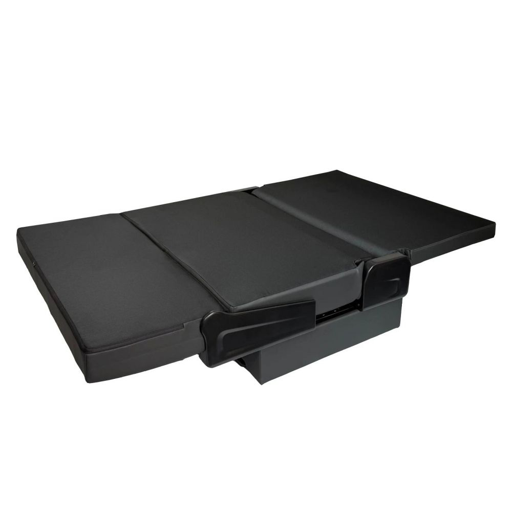 3/4 Black Campervan Rock & Roll Bed – Quilted PU Leather with Seat Belts - Image 6