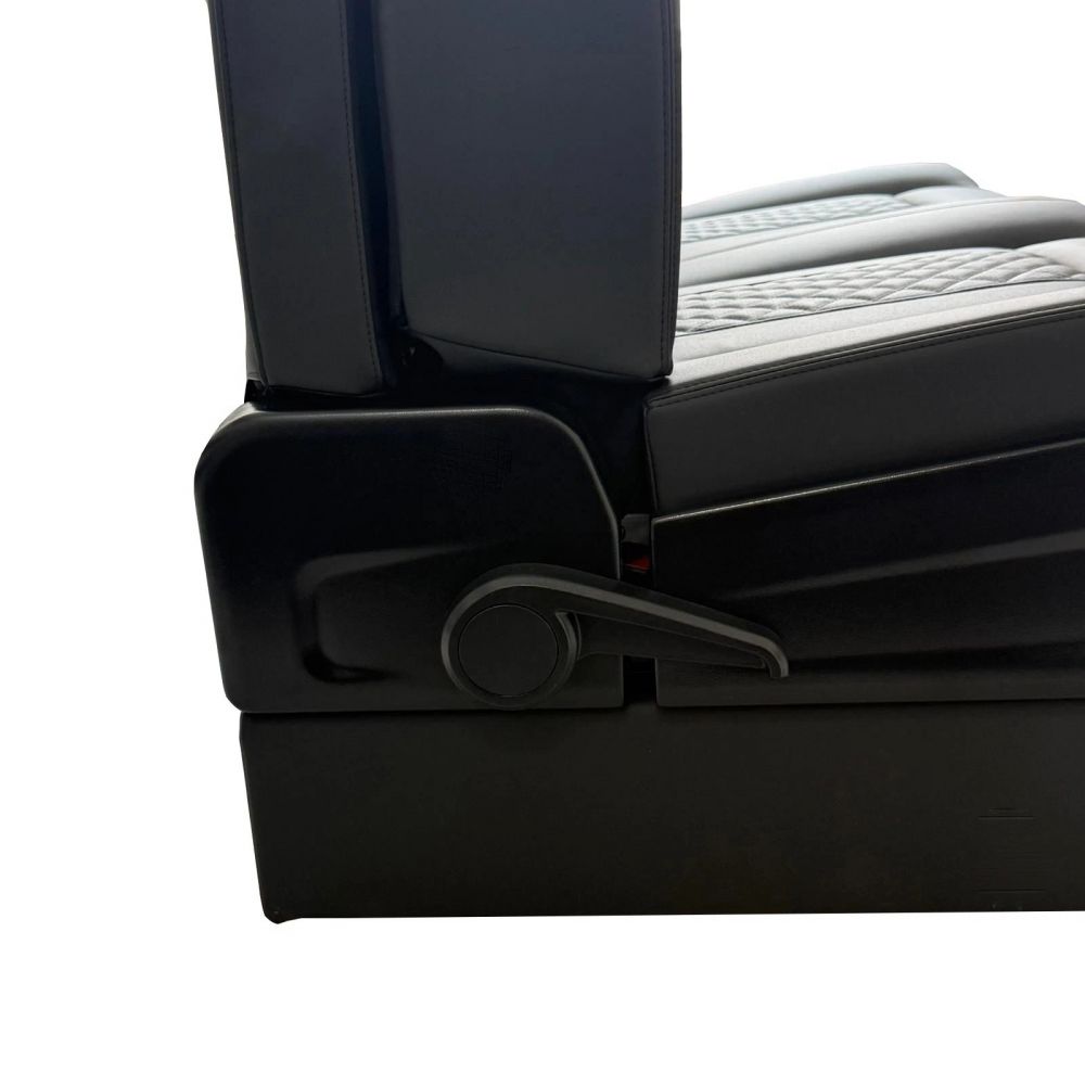 3/4 Black Campervan Rock & Roll Bed – Quilted PU Leather with Seat Belts - Image 7