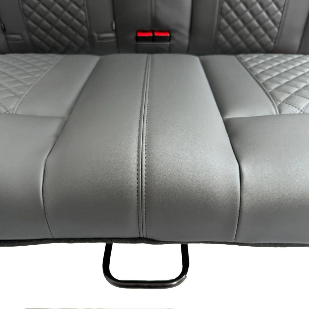 3/4 Black Campervan Rock & Roll Bed – Quilted PU Leather with Seat Belts - Image 8