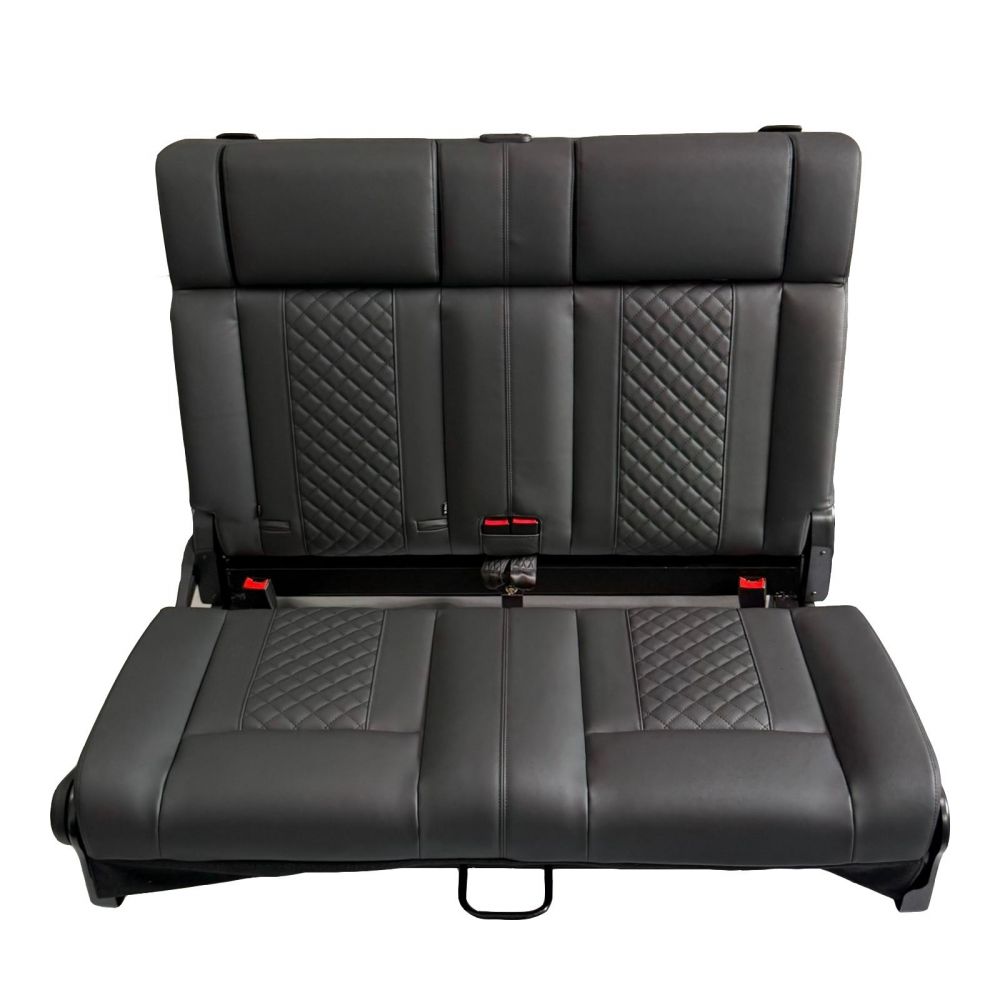 3/4 Black Campervan Rock & Roll Bed – Quilted PU Leather with Seat Belts - Image 14