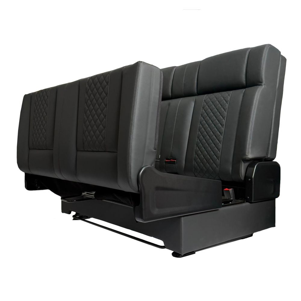 3/4 Black Campervan Rock & Roll Bed – Quilted PU Leather with Seat Belts - Image 15