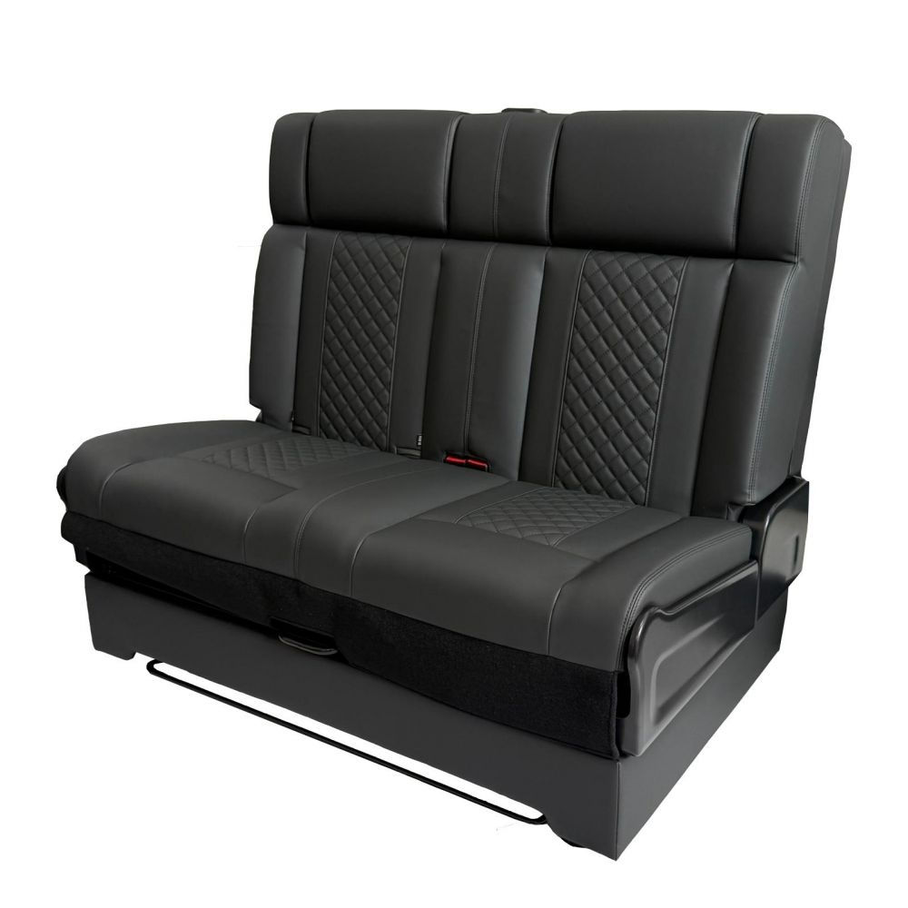 3/4 Black Campervan Rock & Roll Bed – Quilted PU Leather with Seat Belts - Image 16