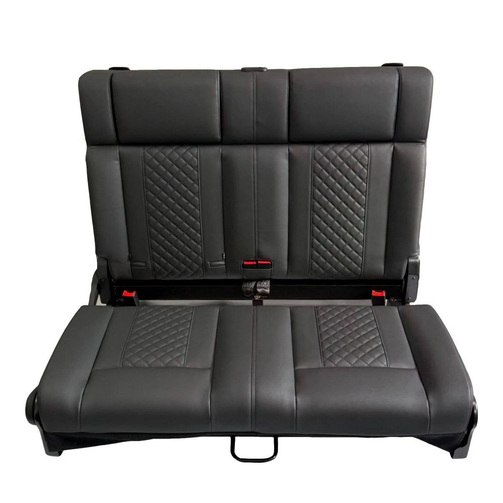 3/4 Black Campervan Rock & Roll Bed – Quilted PU Leather with Seat Belts - Image 17