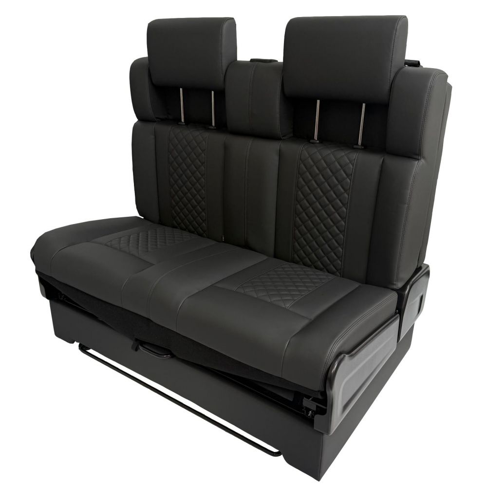 3/4 Black Campervan Rock & Roll Bed – Quilted PU Leather with Seat Belts - Image 18