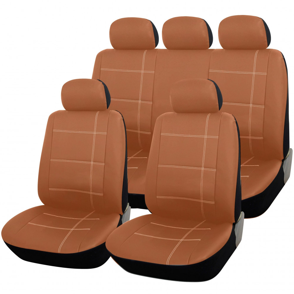 Real Leather Look 9pc Full Car Seat Cover Set - Image 2