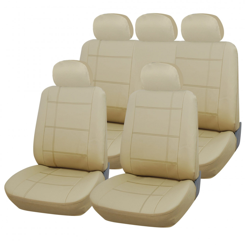 Real Leather Look 9pc Full Car Seat Cover Set - Image 3