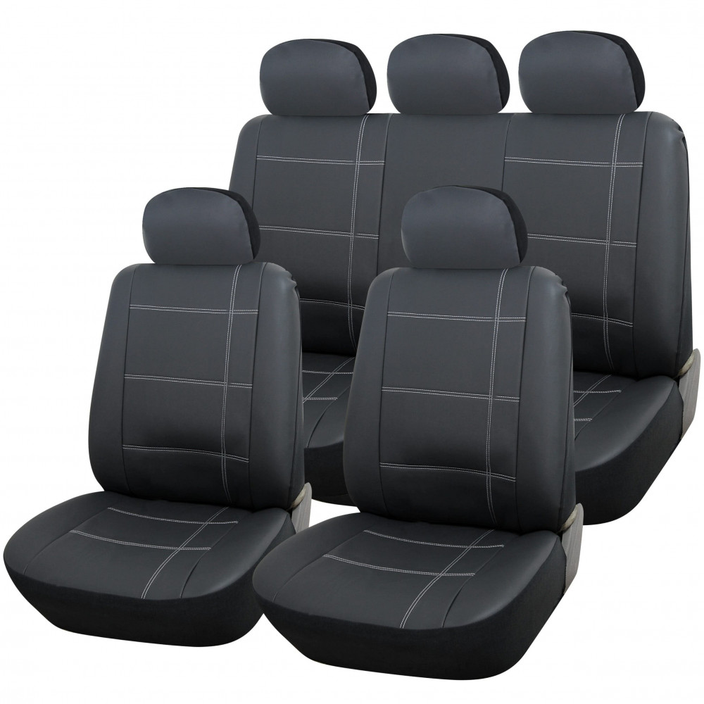 Real Leather Look 9pc Full Car Seat Cover Set - Image 4