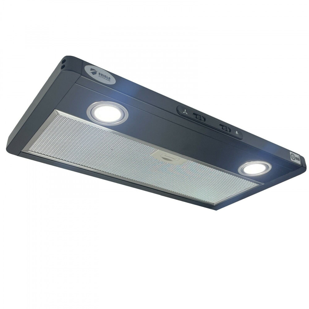 Shield Autocare 12v Camper Exhaust Cooker Hood 2x Downlights Black Stainless Steel - Image 7