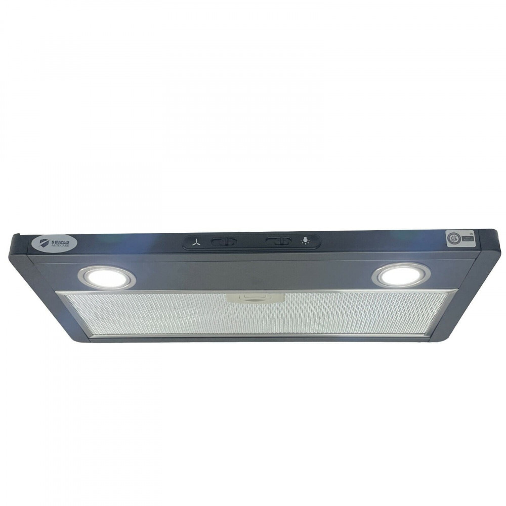 Shield Autocare 12v Camper Exhaust Cooker Hood 2x Downlights Black Stainless Steel - Image 8