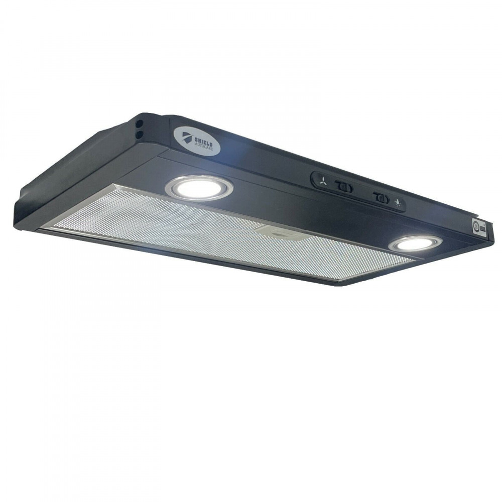 Shield Autocare 12v Camper Exhaust Cooker Hood 2x Downlights Black Stainless Steel - Image 3
