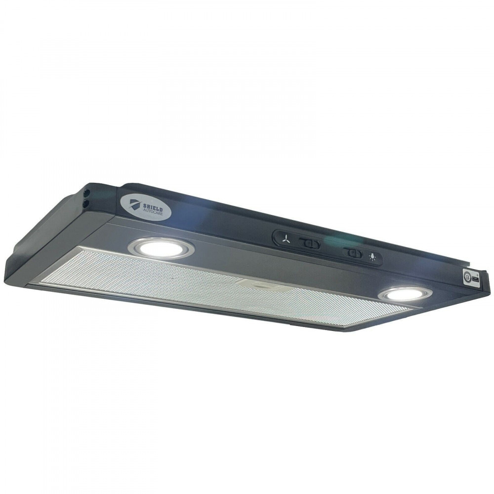 Shield Autocare 12v Camper Exhaust Cooker Hood 2x Downlights Black Stainless Steel - Image 4
